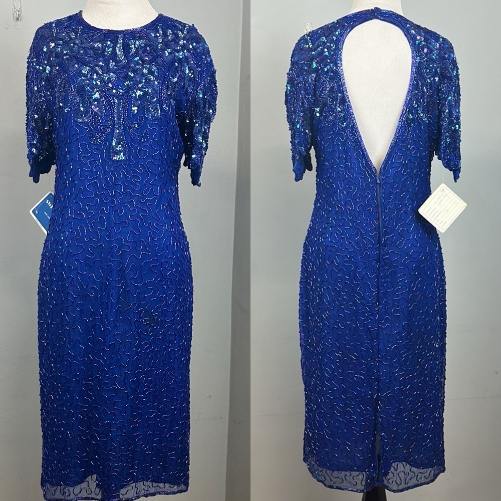 Vintage Deadstock Swee Lo Blue Sequins 1980’s Cocktail Dress Sz LP